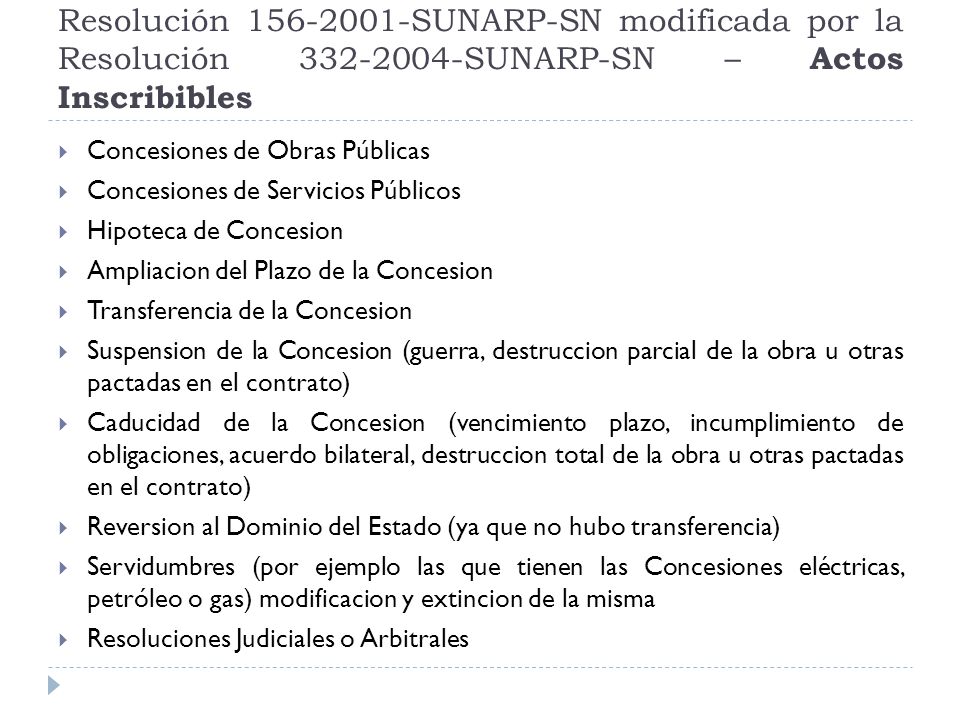 Resolución SUNARP-SN modificada por la Resolución SUNARP-SN – Actos Inscribibles