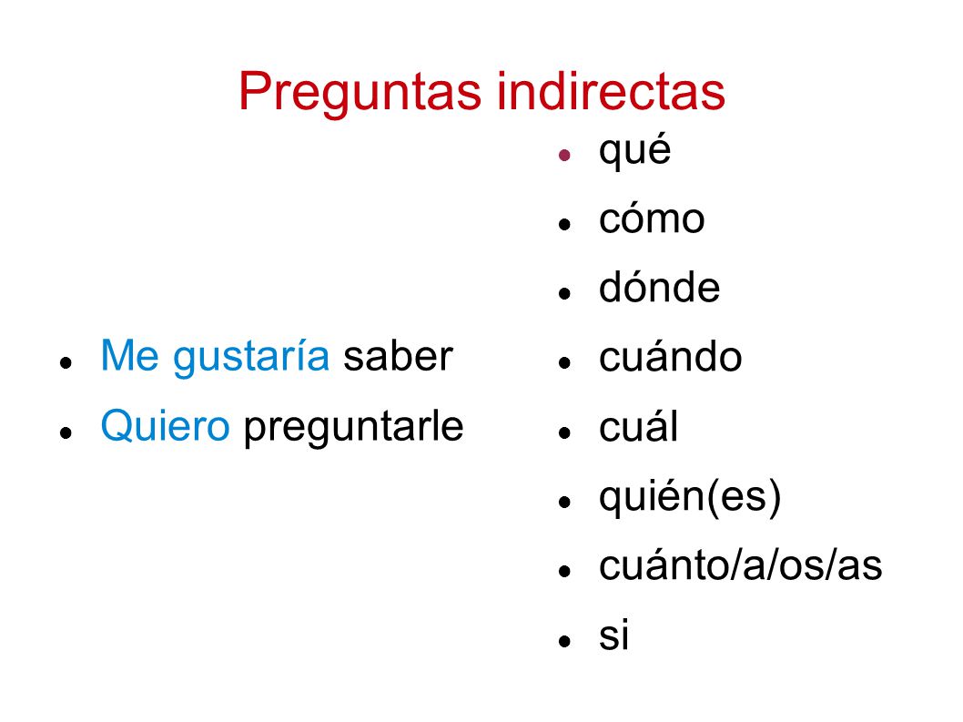 Preguntas indirectas qué cómo dónde cuándo cuál Me gustaría saber