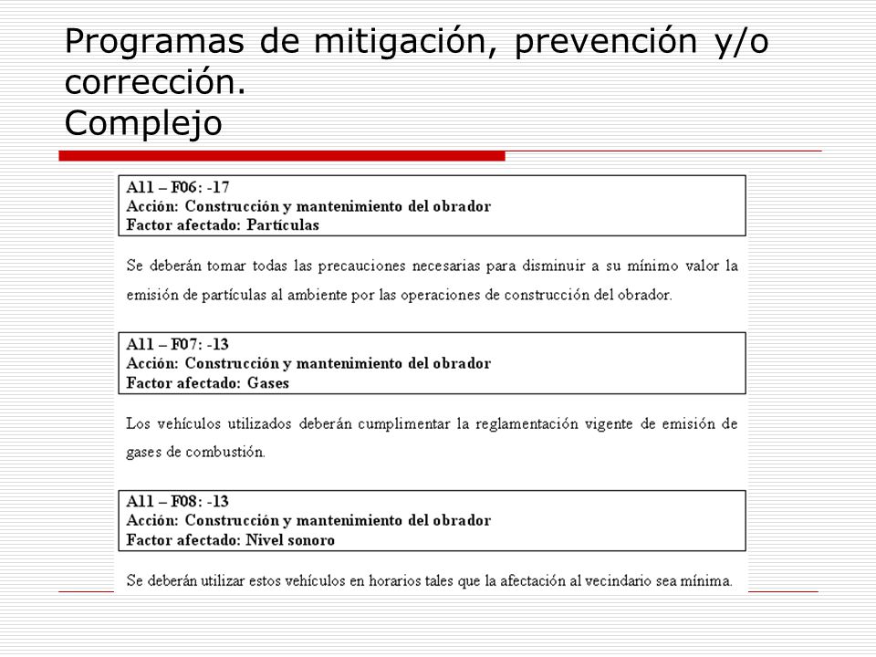 Programas de mitigación, prevención y/o corrección. Complejo