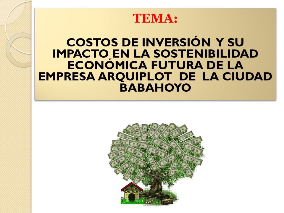 TEMA: COSTOS DE INVERSIÓN Y SU IMPACTO EN LA SOSTENIBILIDAD ECONÓMICA FUTURA DE LA EMPRESA ARQUIPLOT DE LA CIUDAD BABAHOYO.