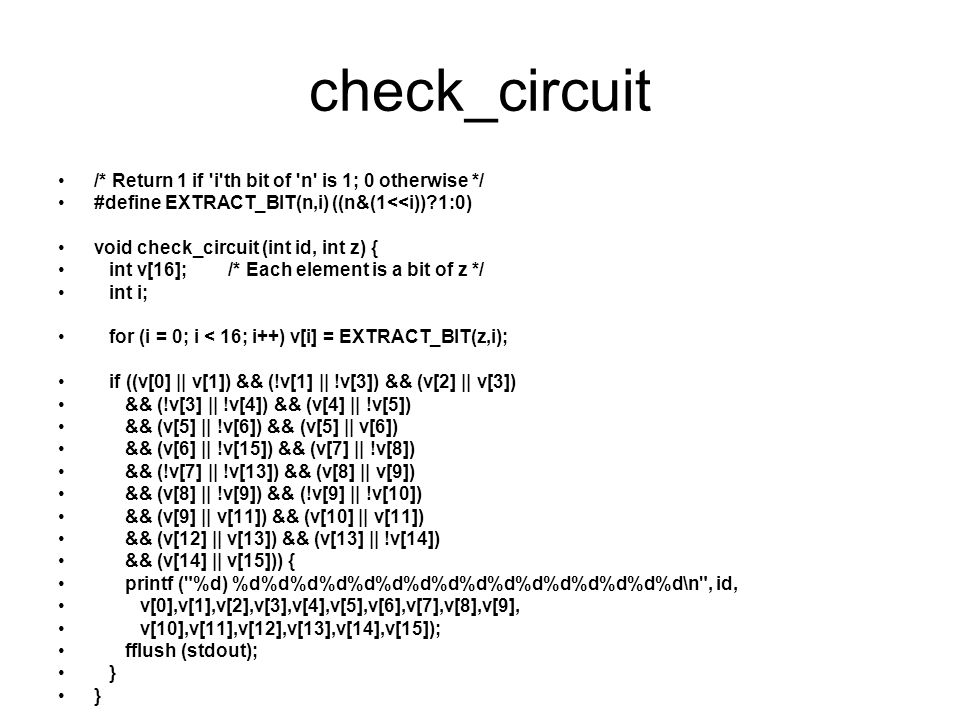 check_circuit /* Return 1 if i th bit of n is 1; 0 otherwise */