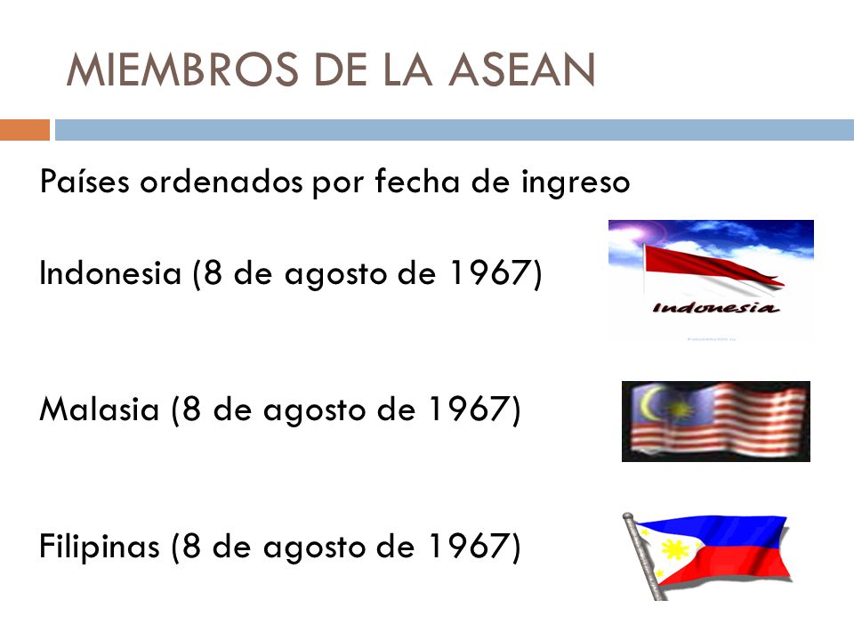 MIEMBROS DE LA ASEAN Países ordenados por fecha de ingreso