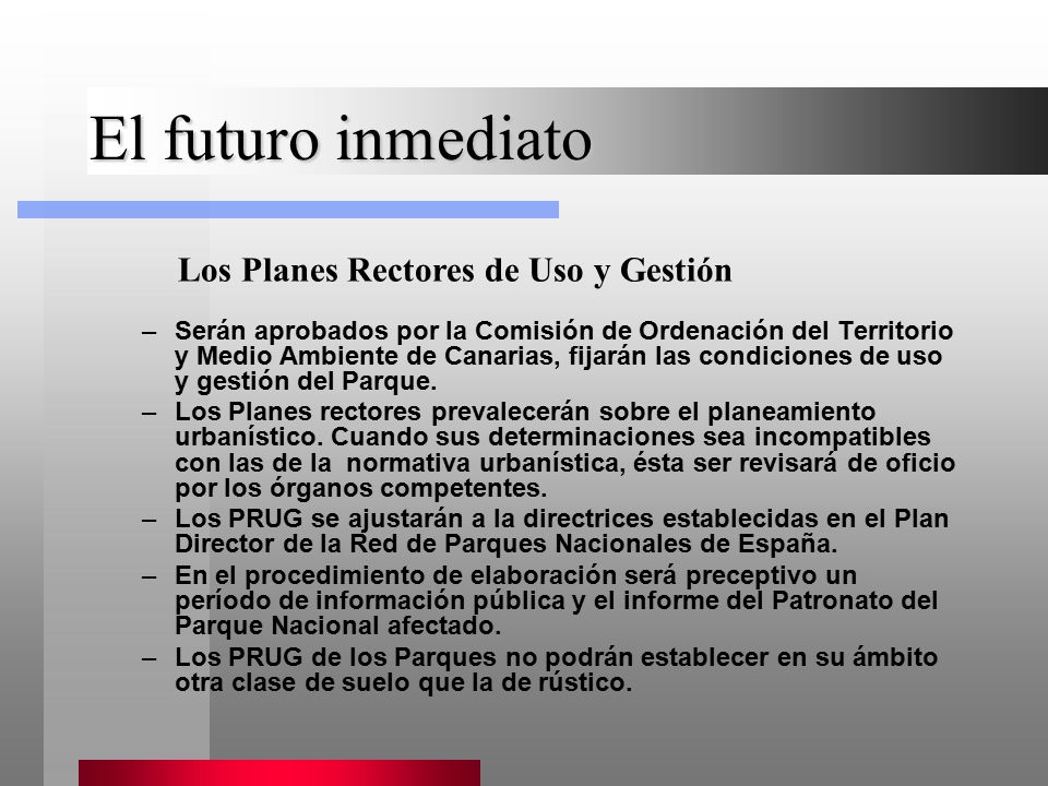 El futuro inmediato Los Planes Rectores de Uso y Gestión