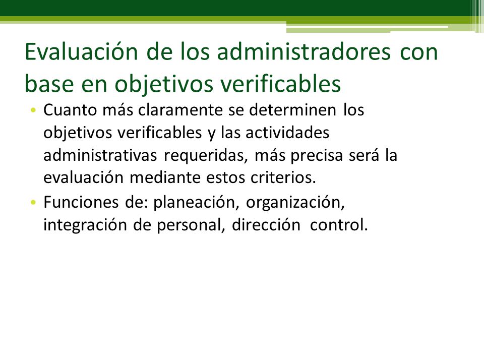 Evaluación de los administradores con base en objetivos verificables