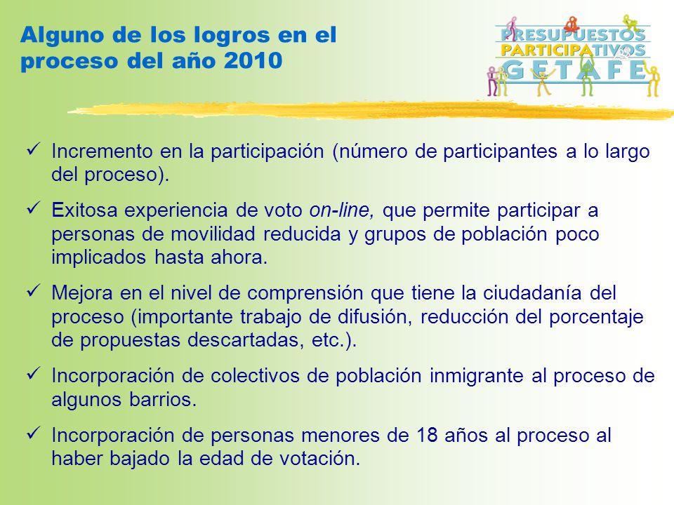 Alguno de los logros en el proceso del año 2010