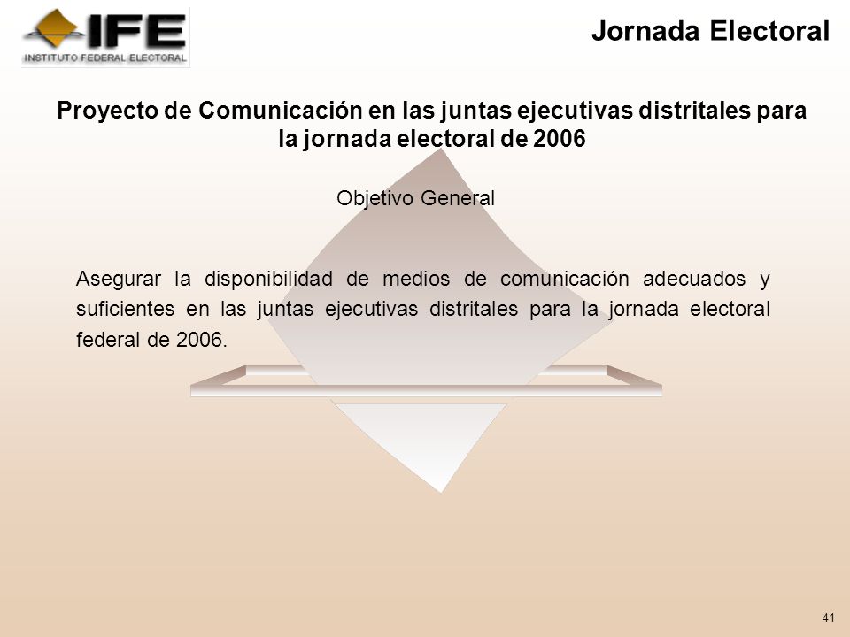 Jornada Electoral Proyecto de Comunicación en las juntas ejecutivas distritales para la jornada electoral de