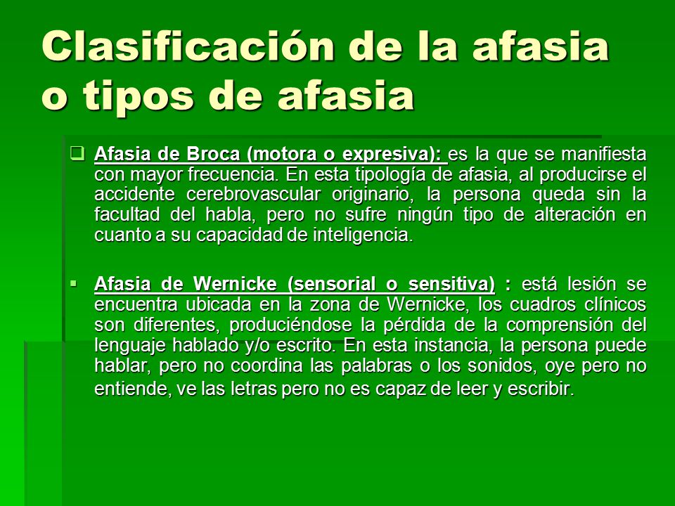 Clasificación de la afasia o tipos de afasia