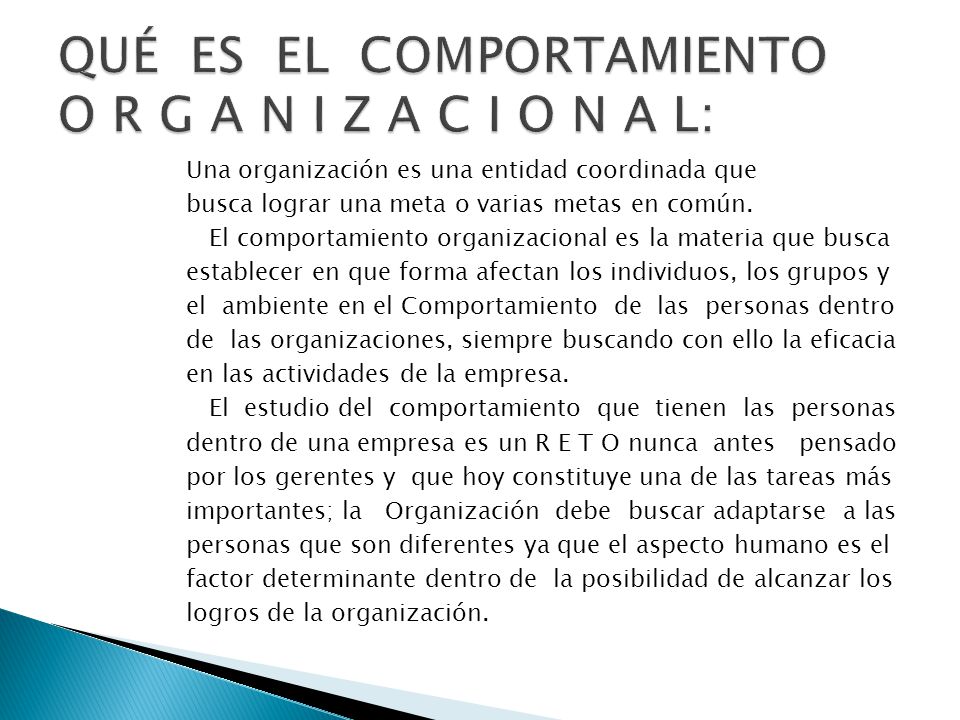 QUÉ ES EL COMPORTAMIENTO O R G A N I Z A C I O N A L: