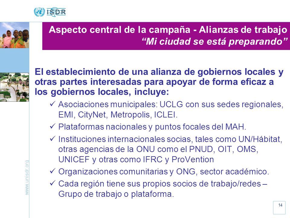 Aspecto central de la campaña - Alianzas de trabajo Mi ciudad se está preparando