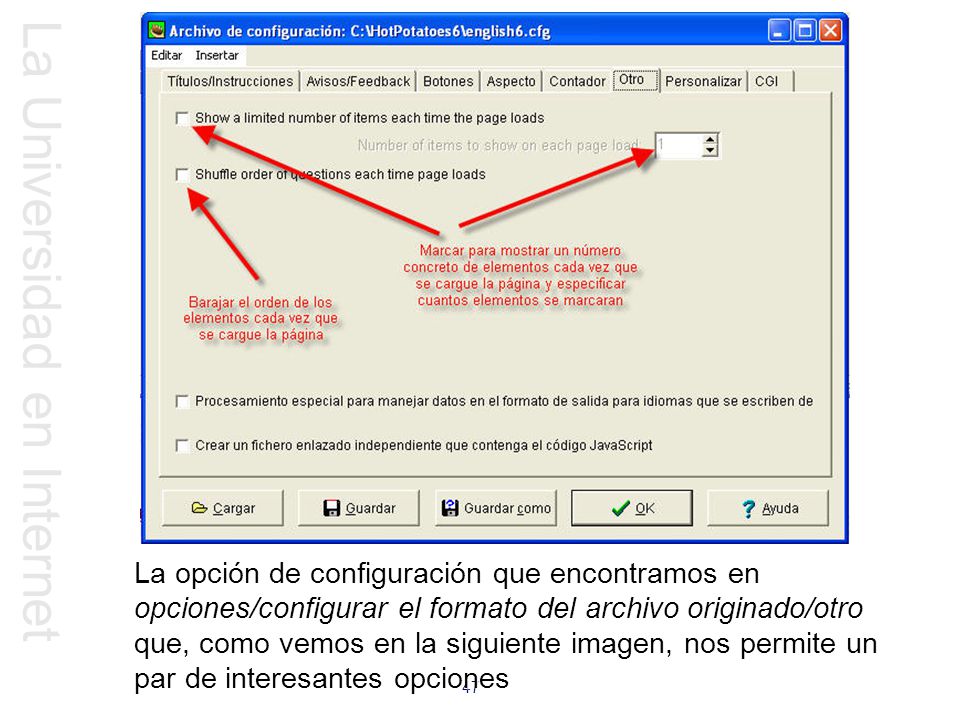 La opción de configuración que encontramos en opciones/configurar el formato del archivo originado/otro que, como vemos en la siguiente imagen, nos permite un par de interesantes opciones