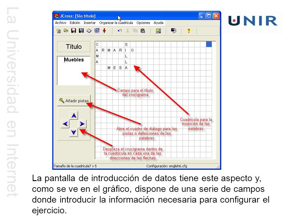 La pantalla de introducción de datos tiene este aspecto y, como se ve en el gráfico, dispone de una serie de campos donde introducir la información necesaria para configurar el ejercicio.