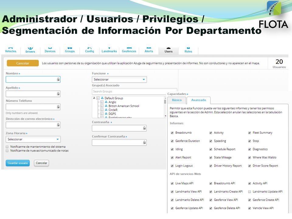 Administrador / Usuarios / Privilegios / Segmentación de Información Por Departamento