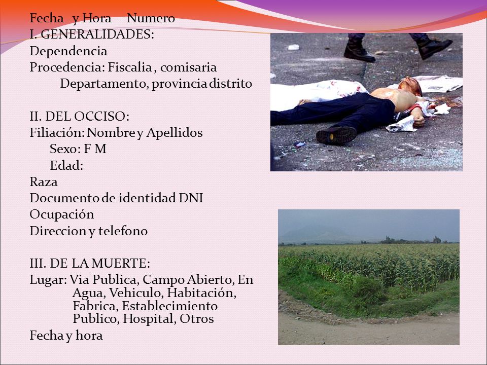 Fecha y Hora Numero I. GENERALIDADES: Dependencia. Procedencia: Fiscalia , comisaria. Departamento, provincia distrito.