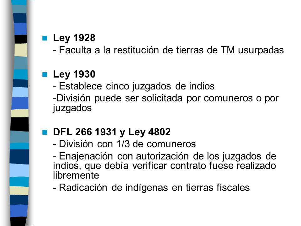 Ley Faculta a la restitución de tierras de TM usurpadas. Ley Establece cinco juzgados de indios.