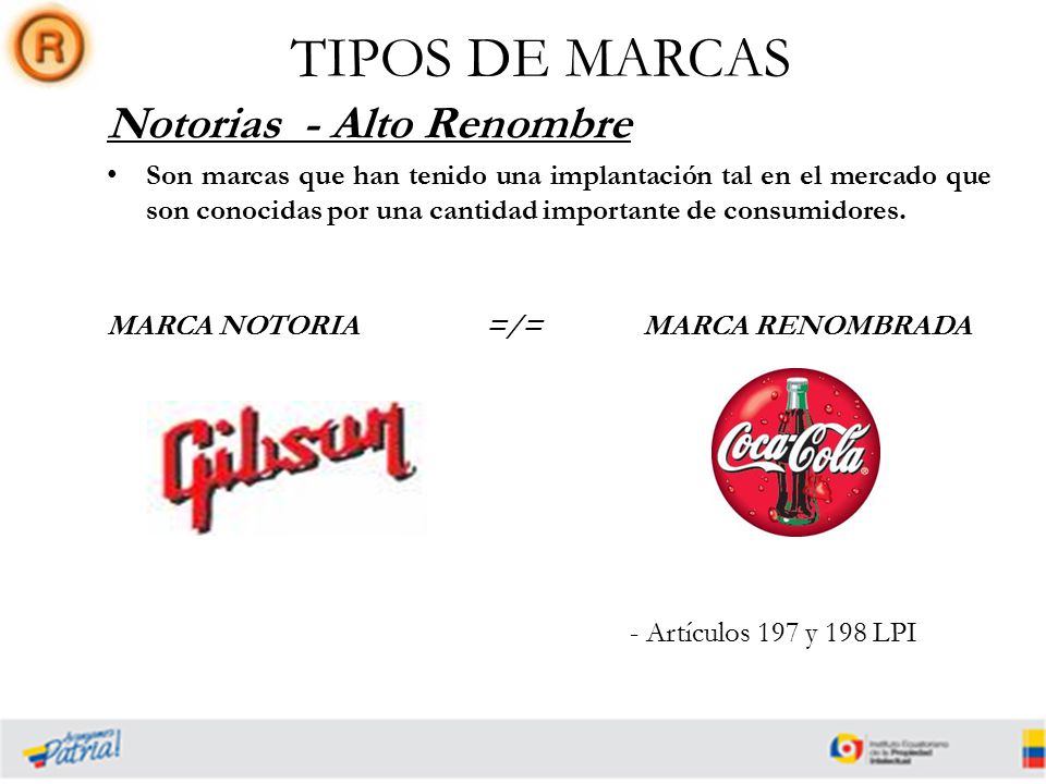 TIPOS DE MARCAS Notorias - Alto Renombre