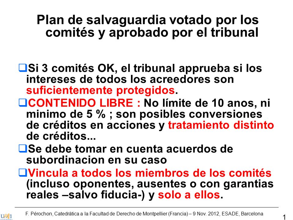 Plan de salvaguardia votado por los comités y aprobado por el tribunal