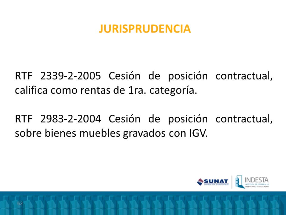 JURISPRUDENCIA RTF Cesión de posición contractual, califica como rentas de 1ra. categoría.