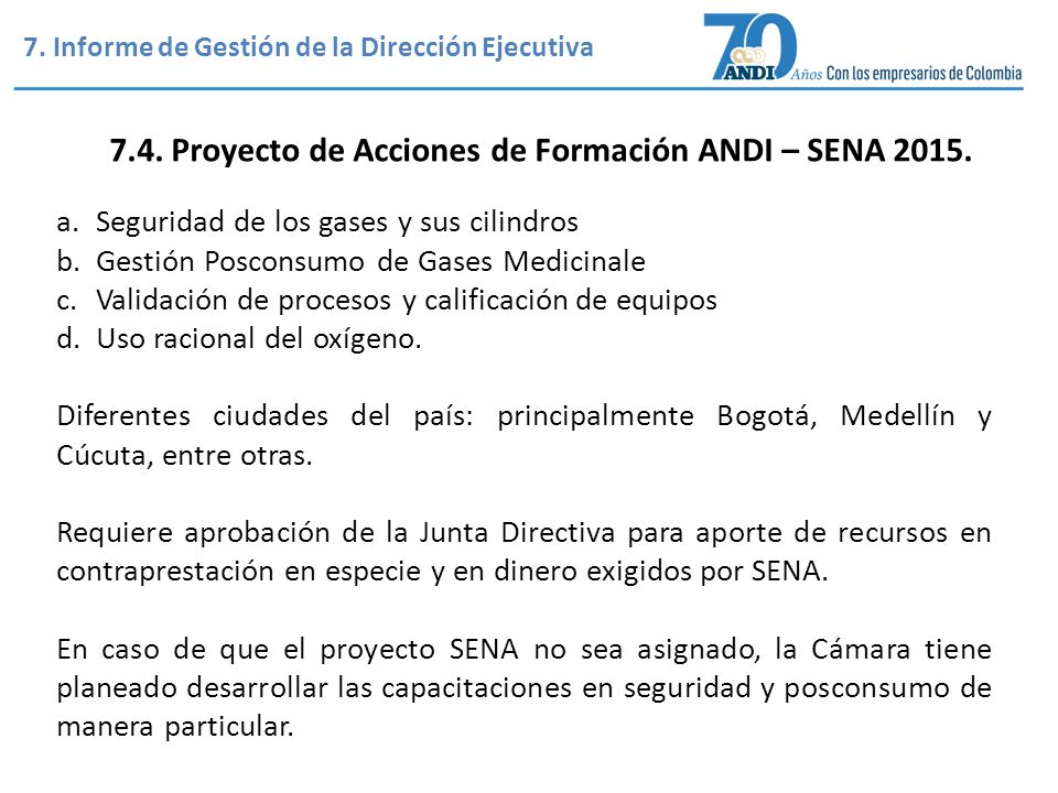 7.4. Proyecto de Acciones de Formación ANDI – SENA 2015.