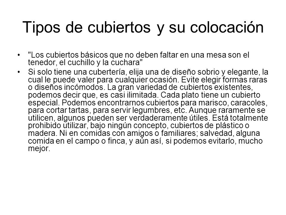 Tipos de cubiertos y su colocación