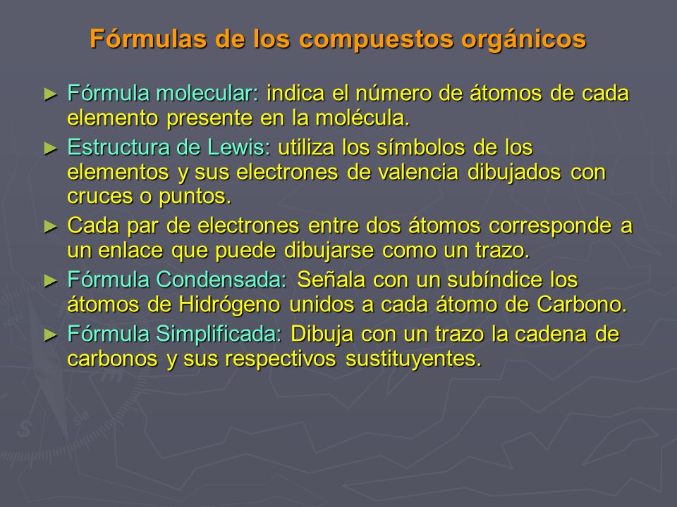 Fórmulas de los compuestos orgánicos