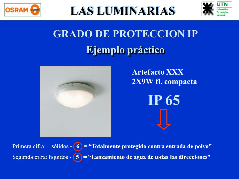 IP 65 LAS LUMINARIAS GRADO DE PROTECCION IP Ejemplo práctico