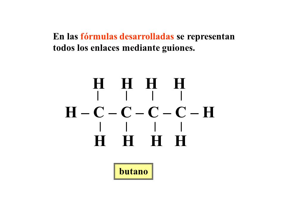 En las fórmulas desarrolladas se representan todos los enlaces mediante guiones.