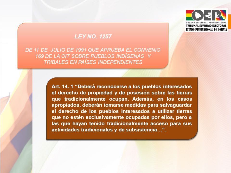 LEY NO DE 11 DE JULIO DE 1991 QUE APRUEBA EL CONVENIO 169 DE LA OIT SOBRE PUEBLOS INDÍGENAS Y TRIBALES EN PAÍSES INDEPENDIENTES.