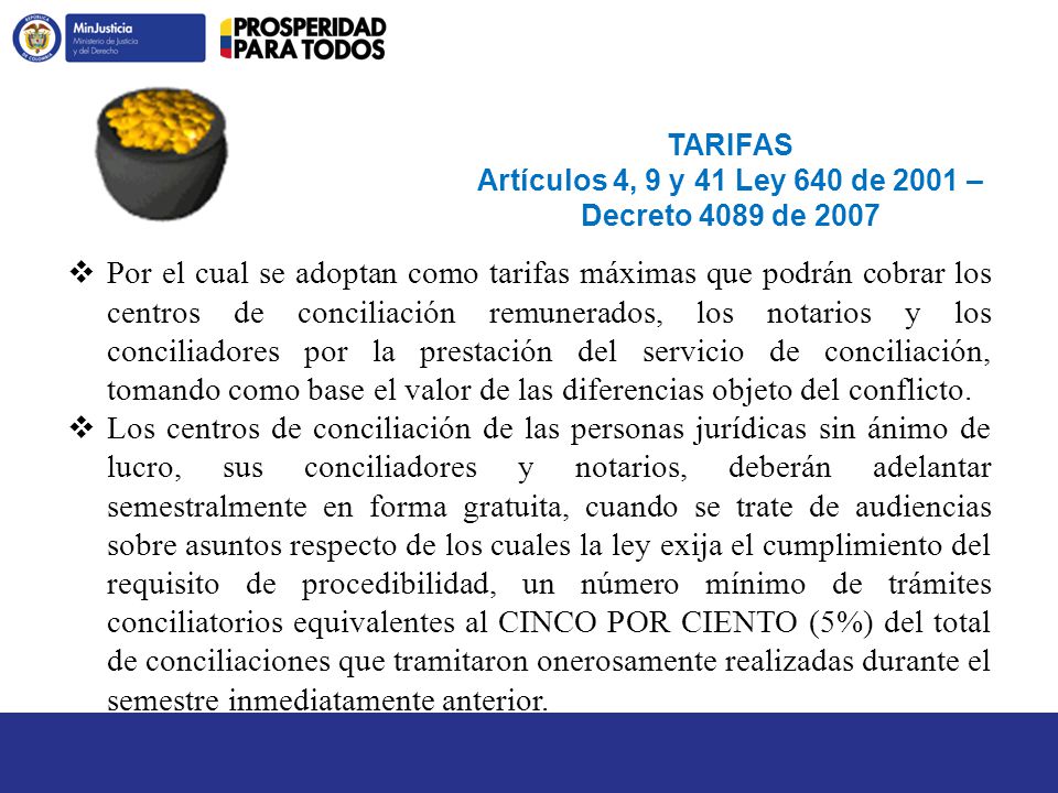 Artículos 4, 9 y 41 Ley 640 de 2001 – Decreto 4089 de 2007