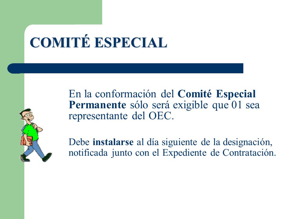 COMITÉ ESPECIAL En la conformación del Comité Especial Permanente sólo será exigible que 01 sea representante del OEC.