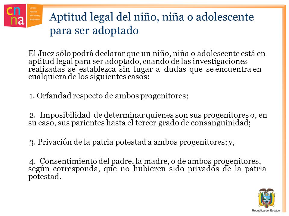 Aptitud legal del niño, niña o adolescente para ser adoptado