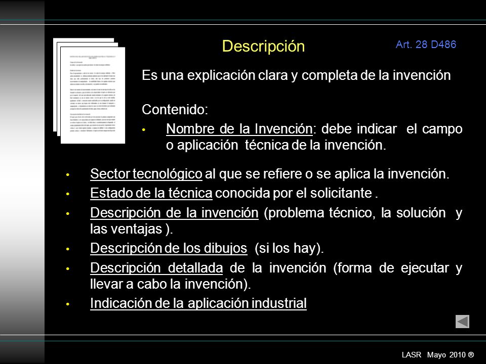 Descripción Es una explicación clara y completa de la invención
