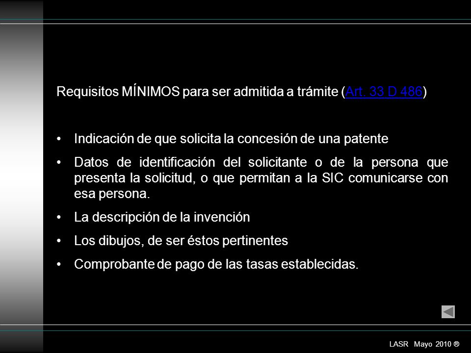 Requisitos MÍNIMOS para ser admitida a trámite (Art. 33 D 486)