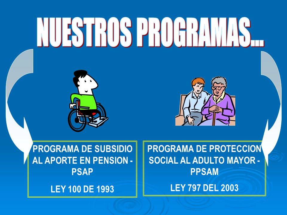 NUESTROS PROGRAMAS... PROGRAMA DE SUBSIDIO AL APORTE EN PENSION - PSAP