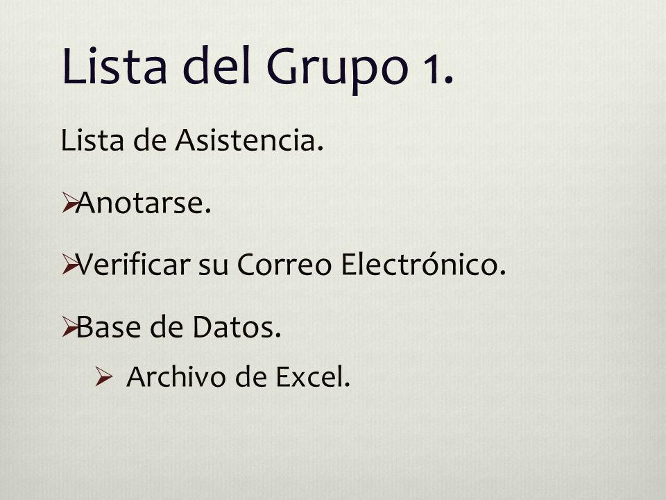 Lista del Grupo 1. Lista de Asistencia. Anotarse.