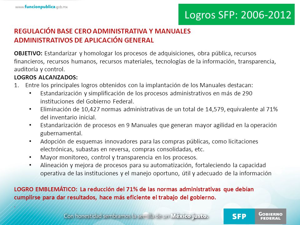 Logros SFP: REGULACIÓN BASE CERO ADMINISTRATIVA Y MANUALES ADMINISTRATIVOS DE APLICACIÓN GENERAL.