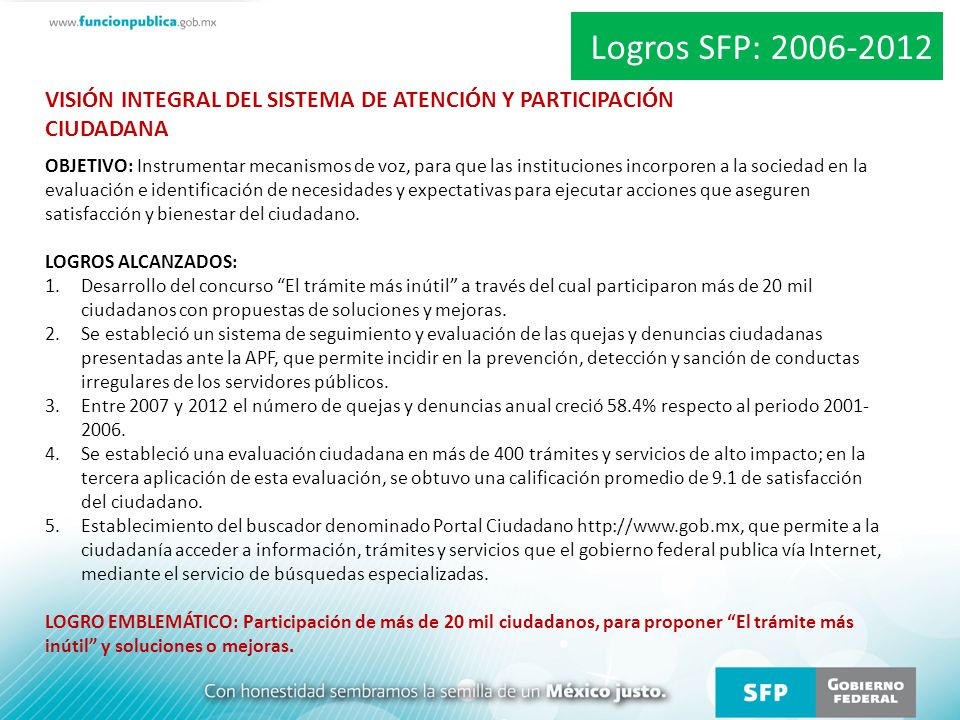 Logros SFP: VISIÓN INTEGRAL DEL SISTEMA DE ATENCIÓN Y PARTICIPACIÓN CIUDADANA.