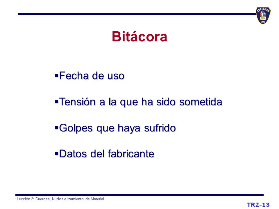 Bitácora Fecha de uso Tensión a la que ha sido sometida