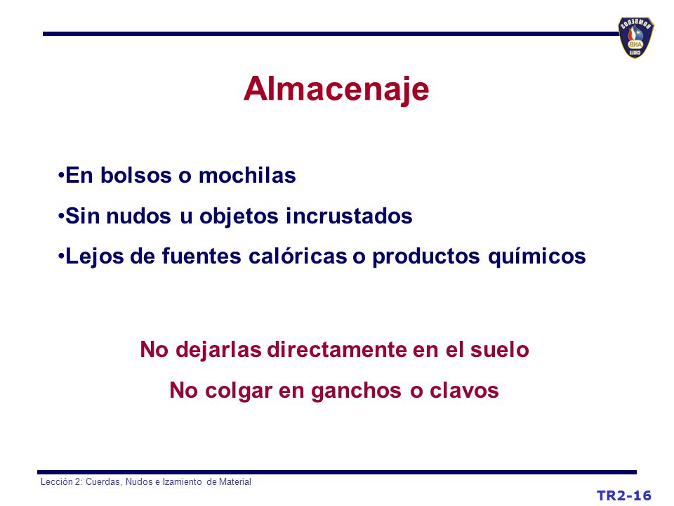 No dejarlas directamente en el suelo No colgar en ganchos o clavos