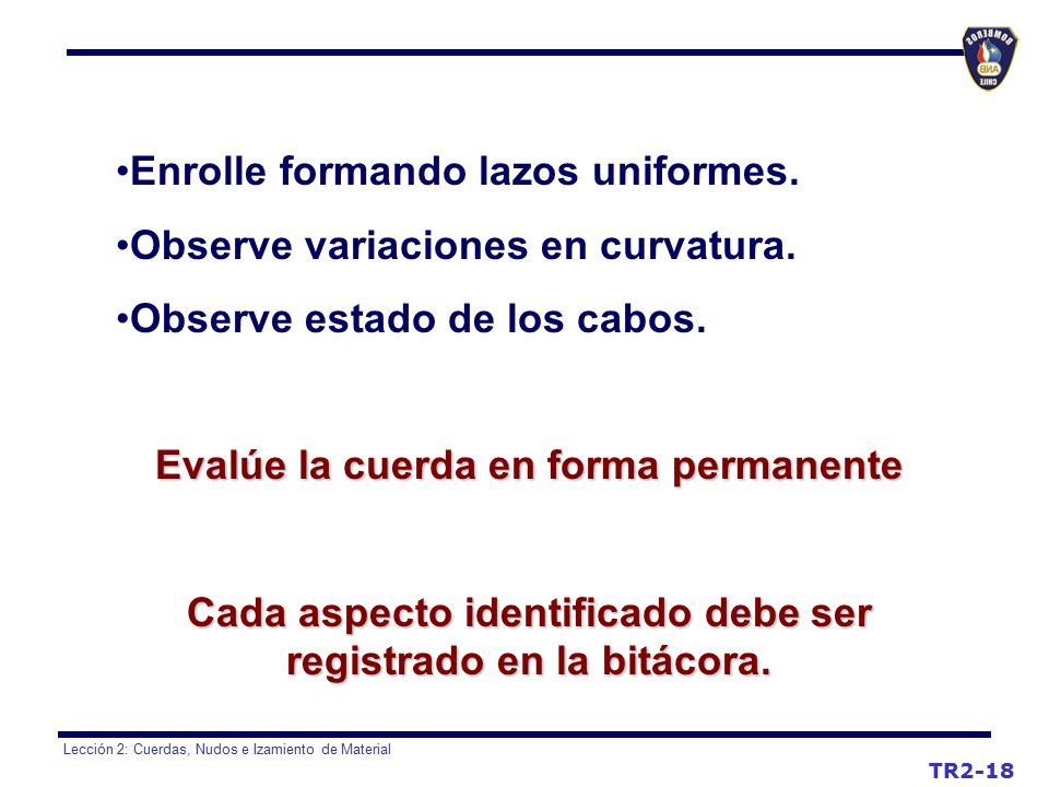 Enrolle formando lazos uniformes. Observe variaciones en curvatura.