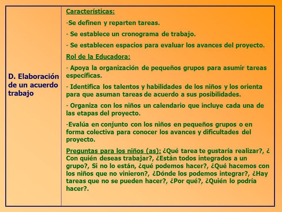 D. Elaboración de un acuerdo trabajo