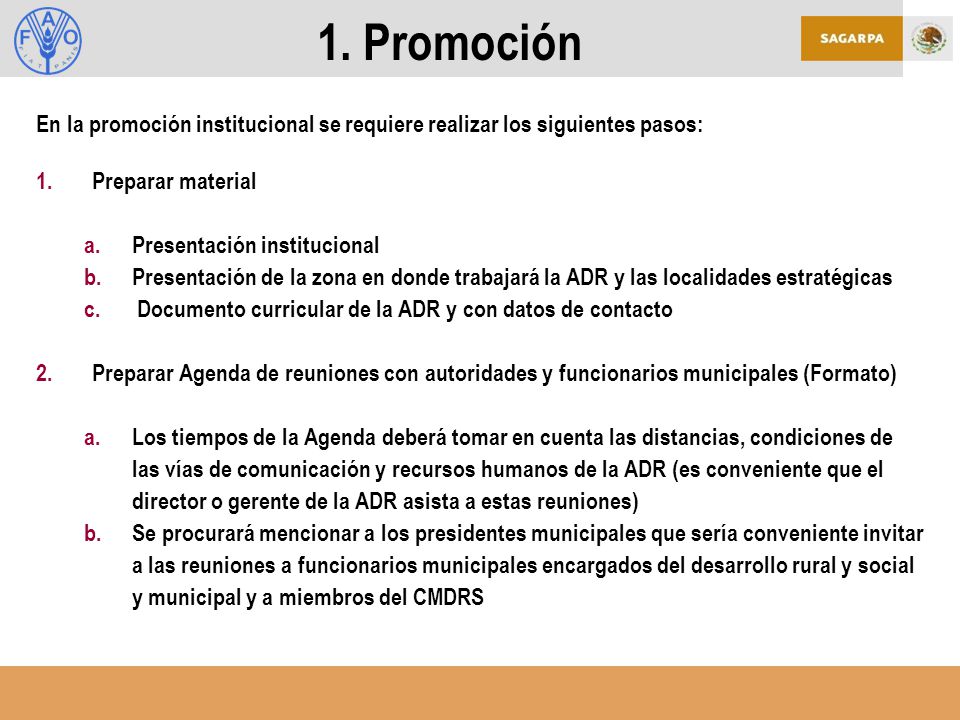 1. Promoción En la promoción institucional se requiere realizar los siguientes pasos: Preparar material.