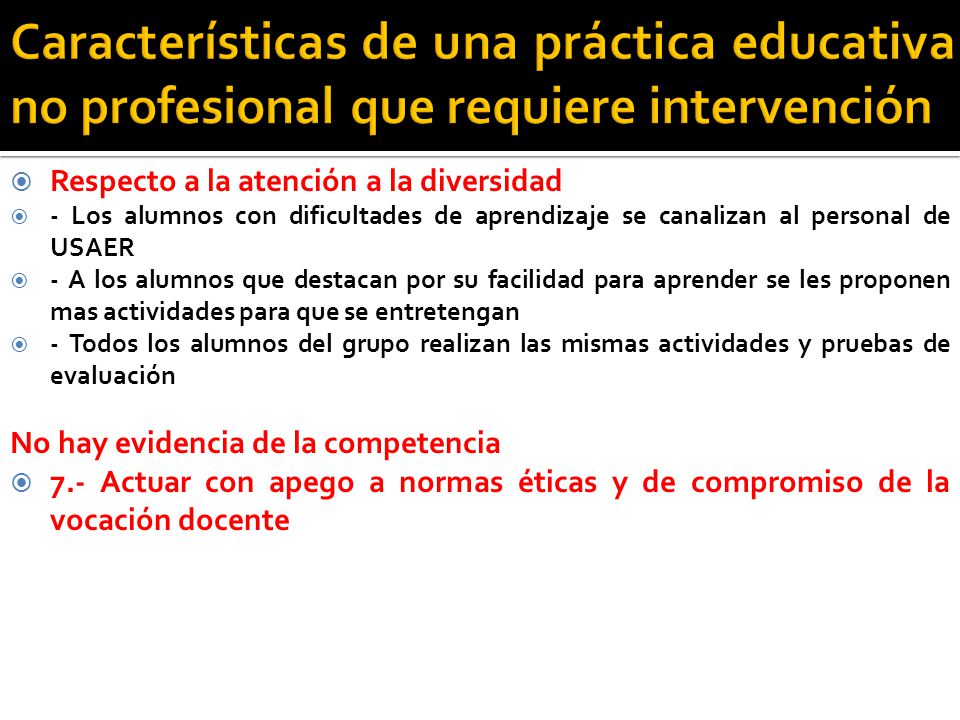 Características de una práctica educativa no profesional que requiere intervención