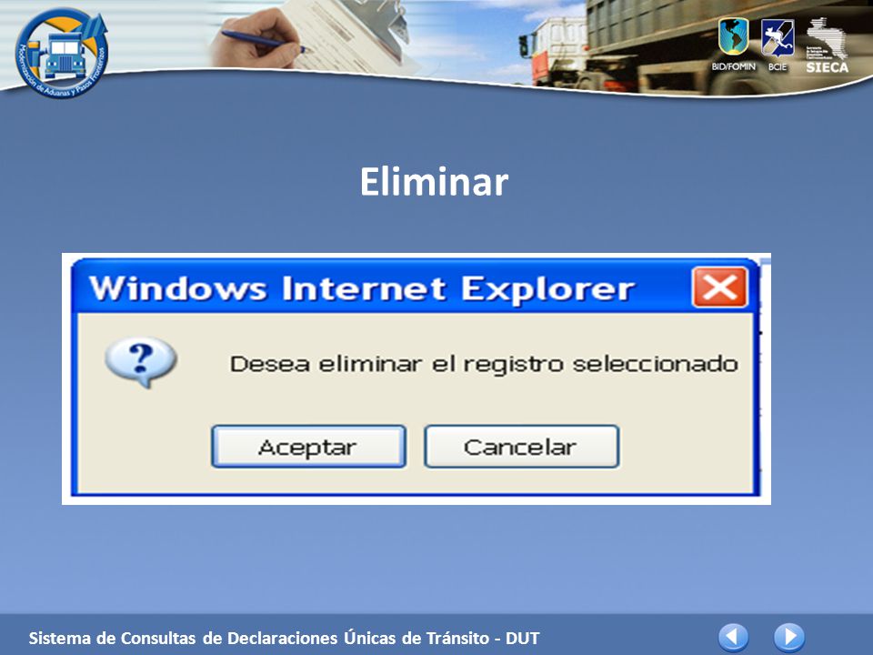 Eliminar Sistema de Consultas de Declaraciones Únicas de Tránsito - DUT