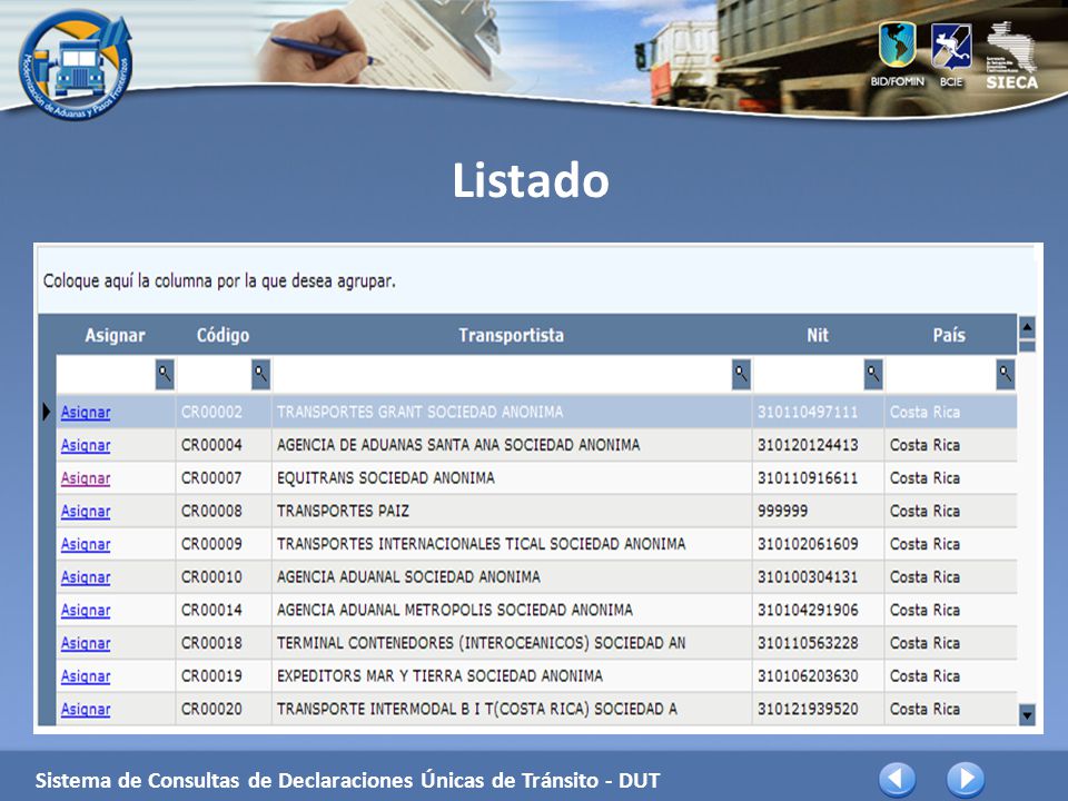 Listado Sistema de Consultas de Declaraciones Únicas de Tránsito - DUT