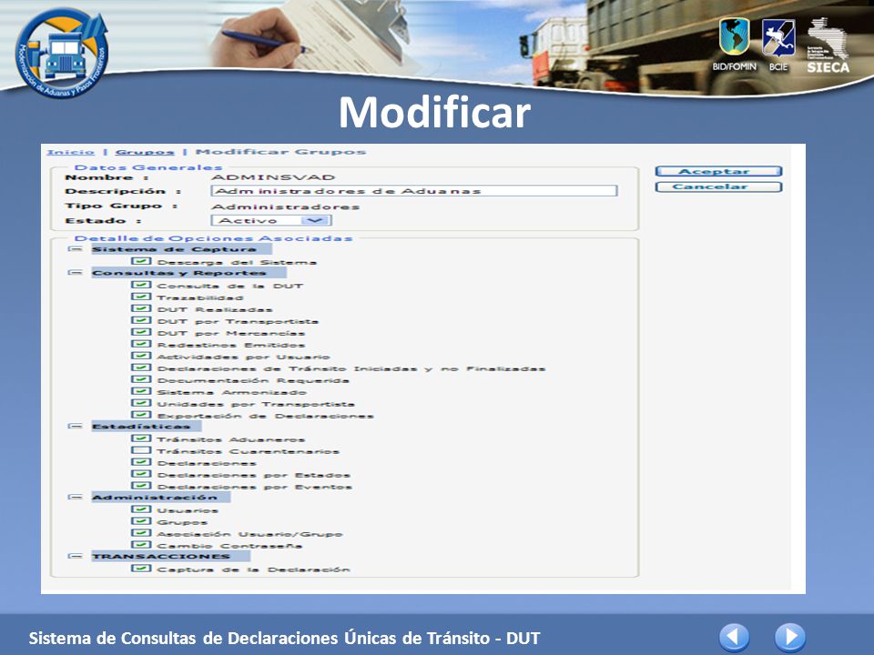 Modificar Sistema de Consultas de Declaraciones Únicas de Tránsito - DUT