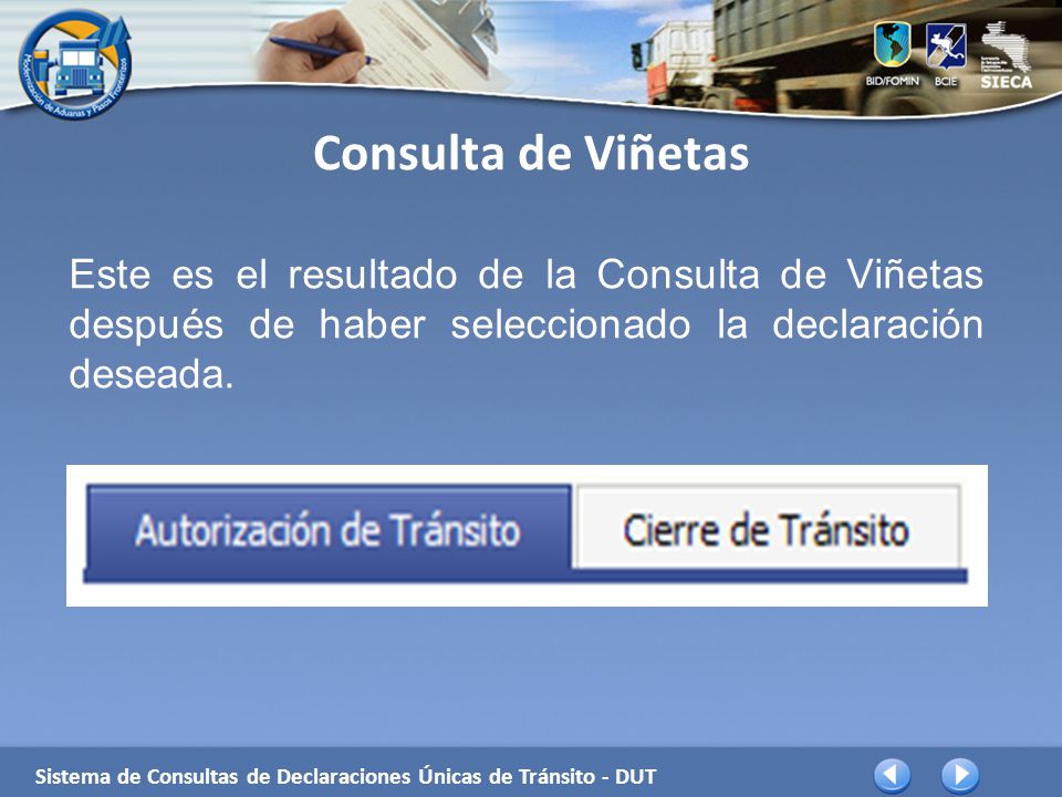 Consulta de Viñetas Este es el resultado de la Consulta de Viñetas después de haber seleccionado la declaración deseada.