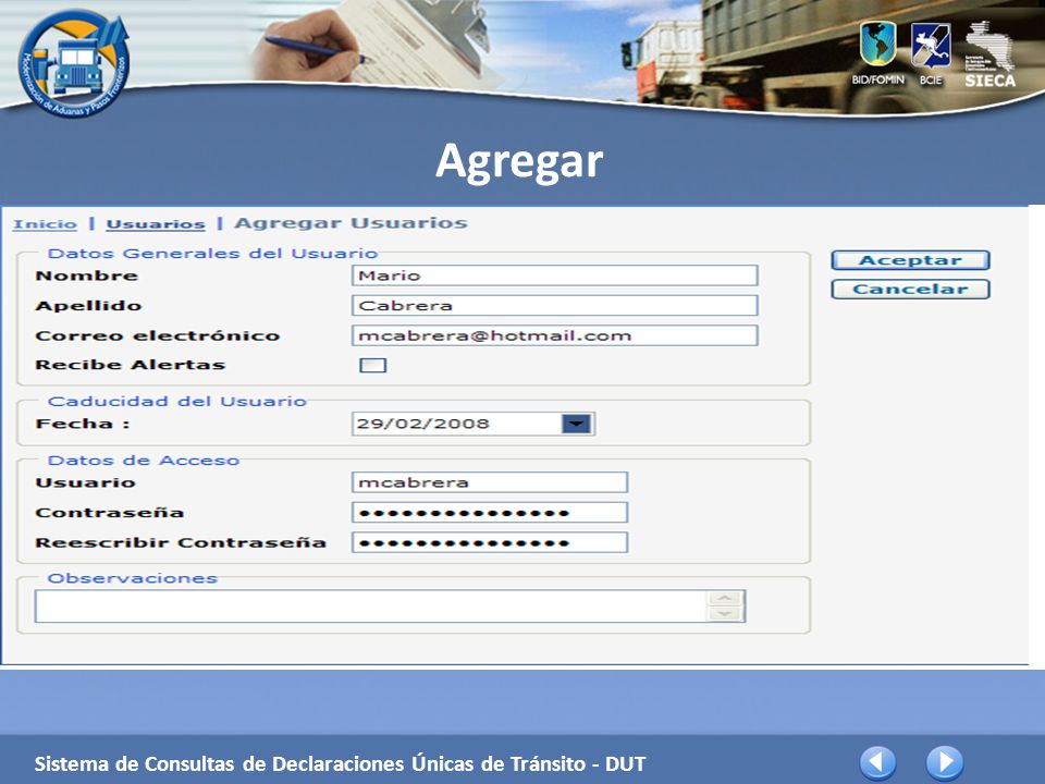 Agregar Sistema de Consultas de Declaraciones Únicas de Tránsito - DUT