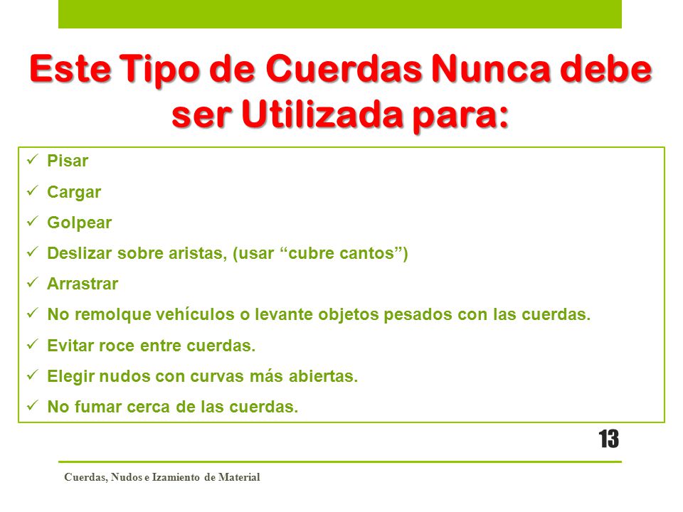 Este Tipo de Cuerdas Nunca debe ser Utilizada para: