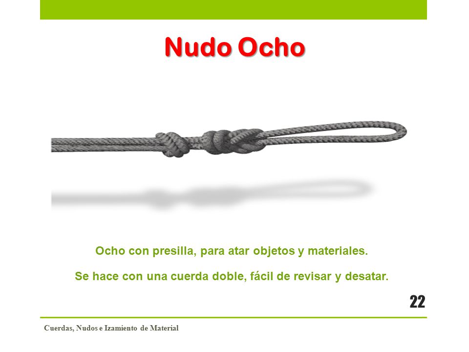Nudo Ocho Ocho con presilla, para atar objetos y materiales.