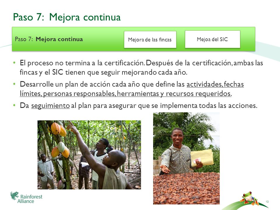 Paso 7: Mejora continua Paso 7: Mejora continua. Mejora de las fincas. Mejoa del SIC.